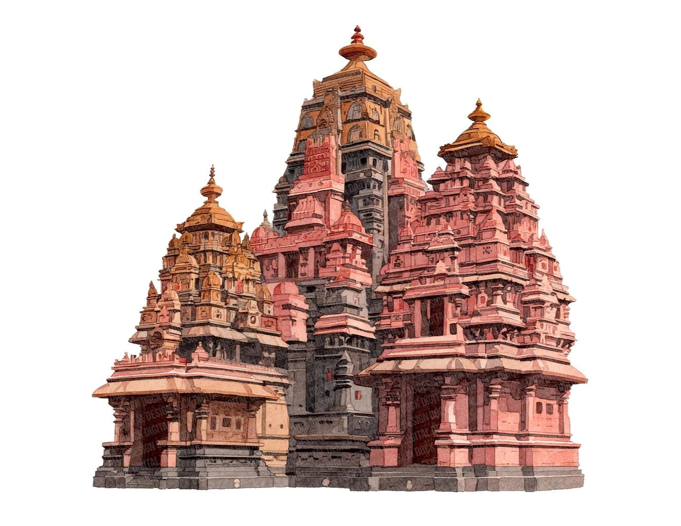 Hindu Temple Watercolor Clipart: Sacred Designs with Transparent Background Hindu Temple Watercolor Clipart: Sacred Designs with Transparent Background