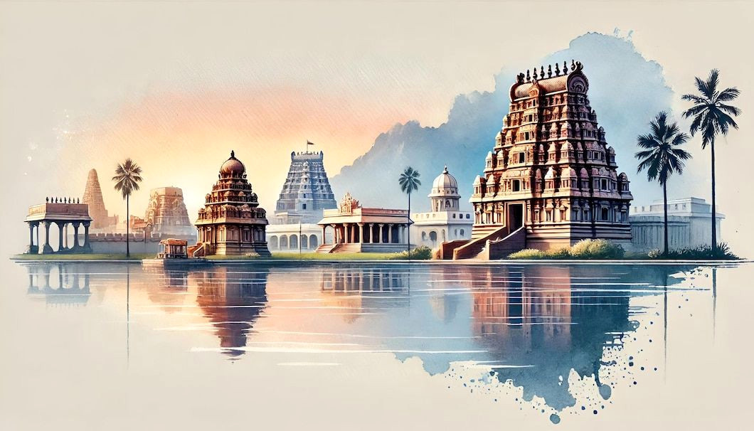 Stunning Watercolor Landmarks of Tamil Nadu