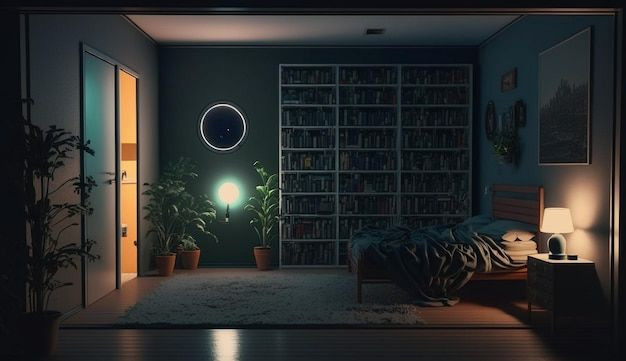 Cozy Oasis: Minimalist Room with a Touch of Green