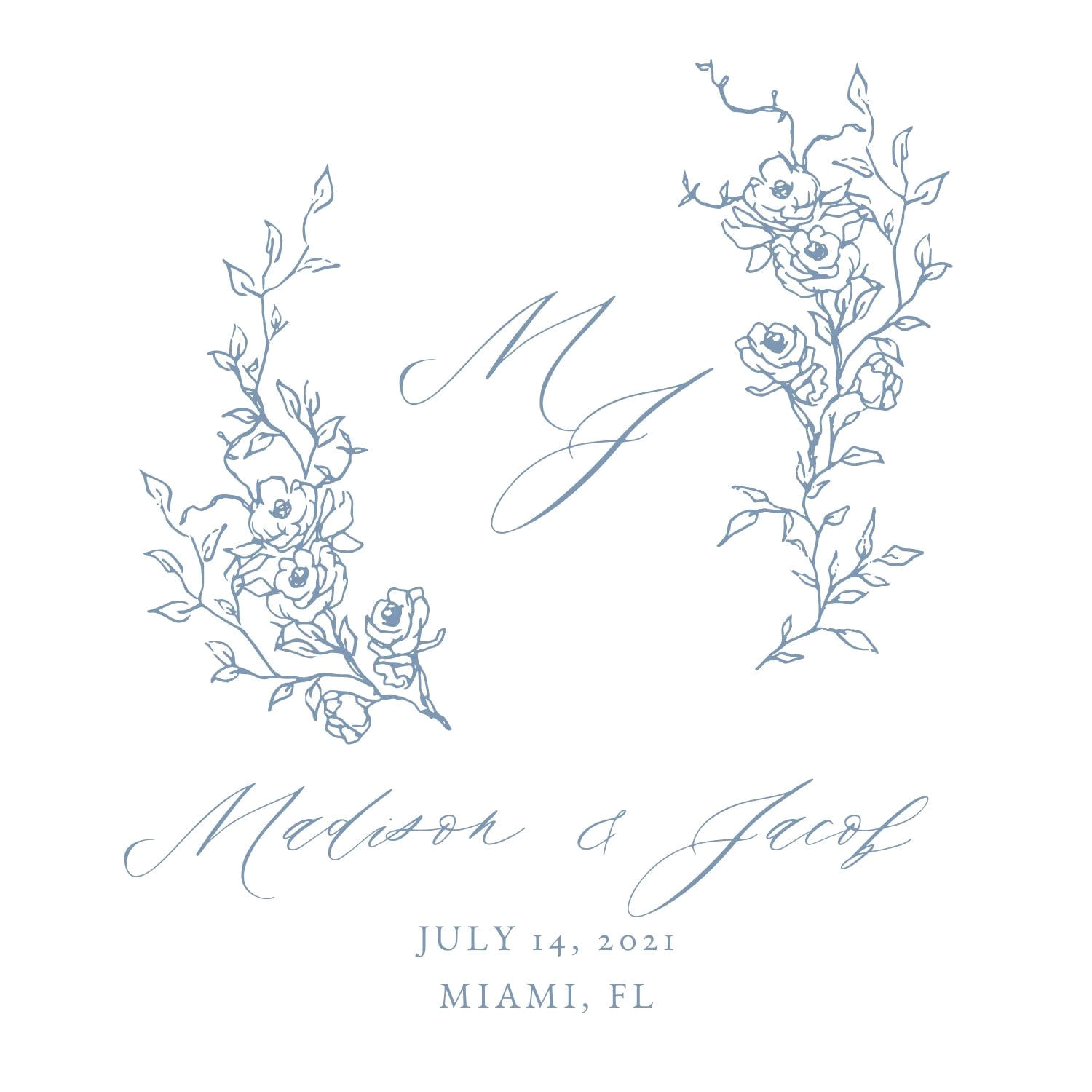 Dusty Blue Floral Wreath Wedding Logo Design Dusty Blue Floral Wreath Wedding Logo Design