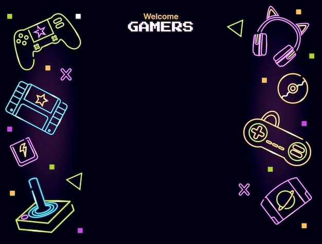 Hand-Drawn Neon Game Photo Booth Vector Free Hand-Drawn Neon Game Photo Booth Vector Free