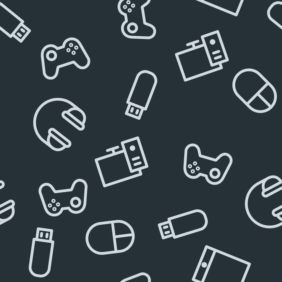 Gaming Equipment Pattern: 6 Essentials on Gray Background Gaming Equipment Pattern: 6 Essentials on Gray Background