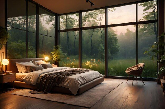 Nature-Inspired Oasis: Dreamy Bedroom with Breathtaking Outdoor Views
