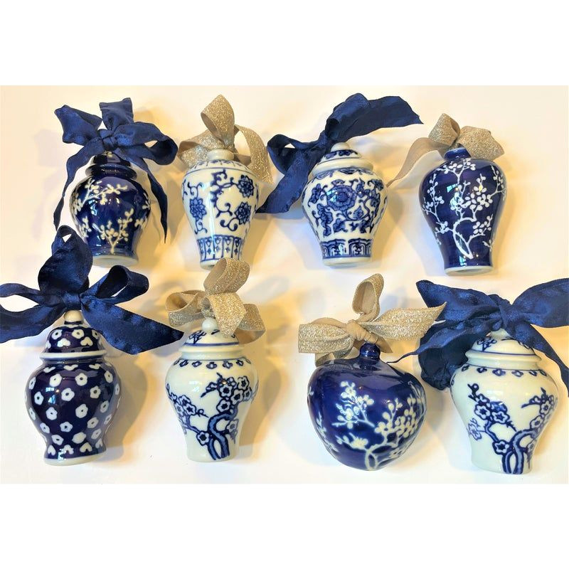 Elegant Blue & White Ginger Jar Ornaments Set Elegant Blue & White Ginger Jar Ornaments Set
