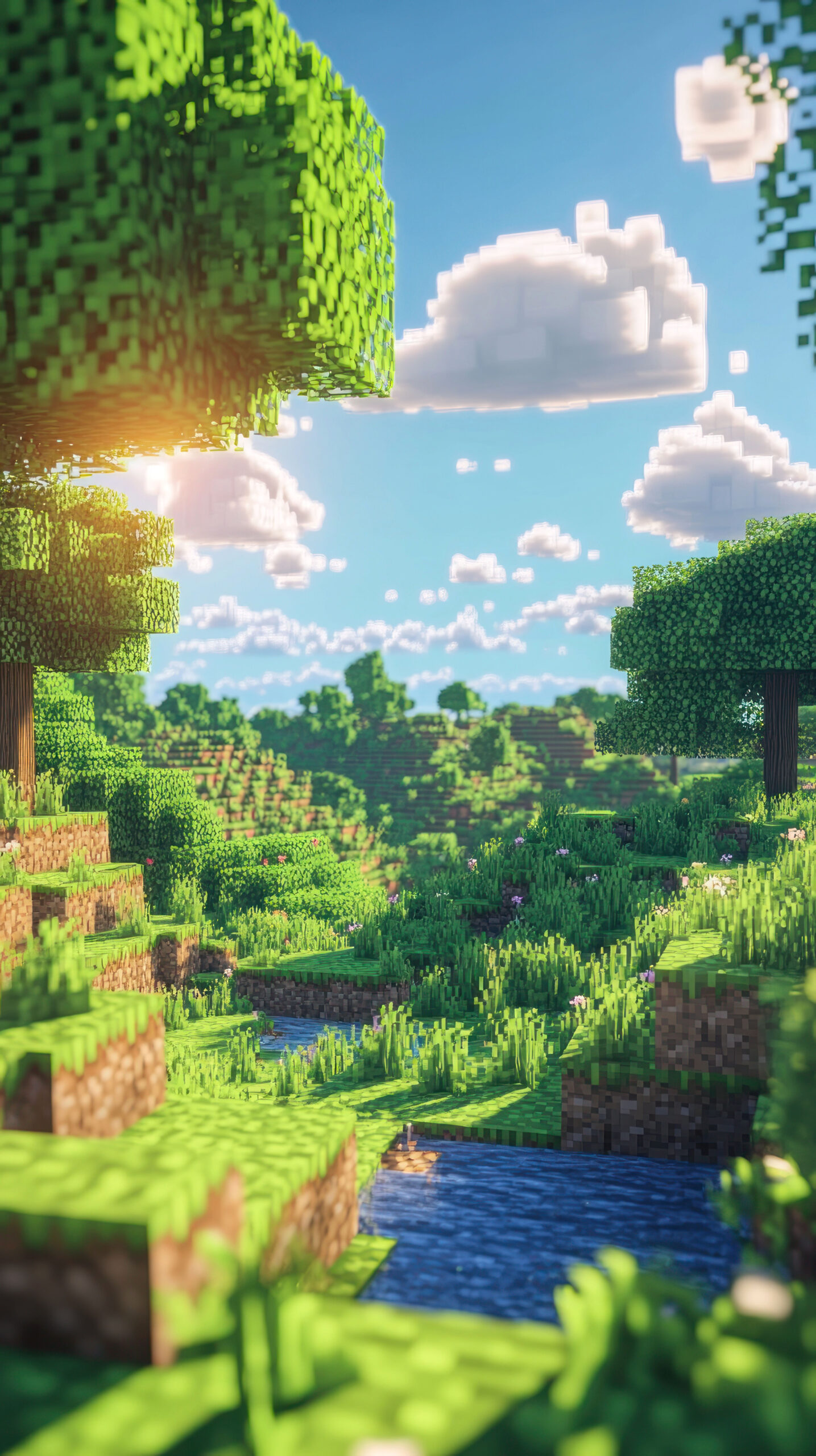 Serene Minecraft Landscape with Lush Foliage and Stream Serene Minecraft Landscape with Lush Foliage and Stream