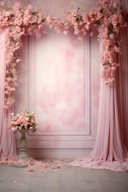 Blush Paradise: Vibrant Pink Room with Fresh Flowers Blush Paradise: Vibrant Pink Room with Fresh Flowers