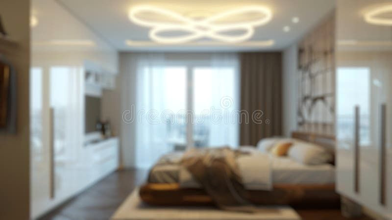 Serenely Elegant Bedroom with Blurred Background Serenely Elegant Bedroom with Blurred Background