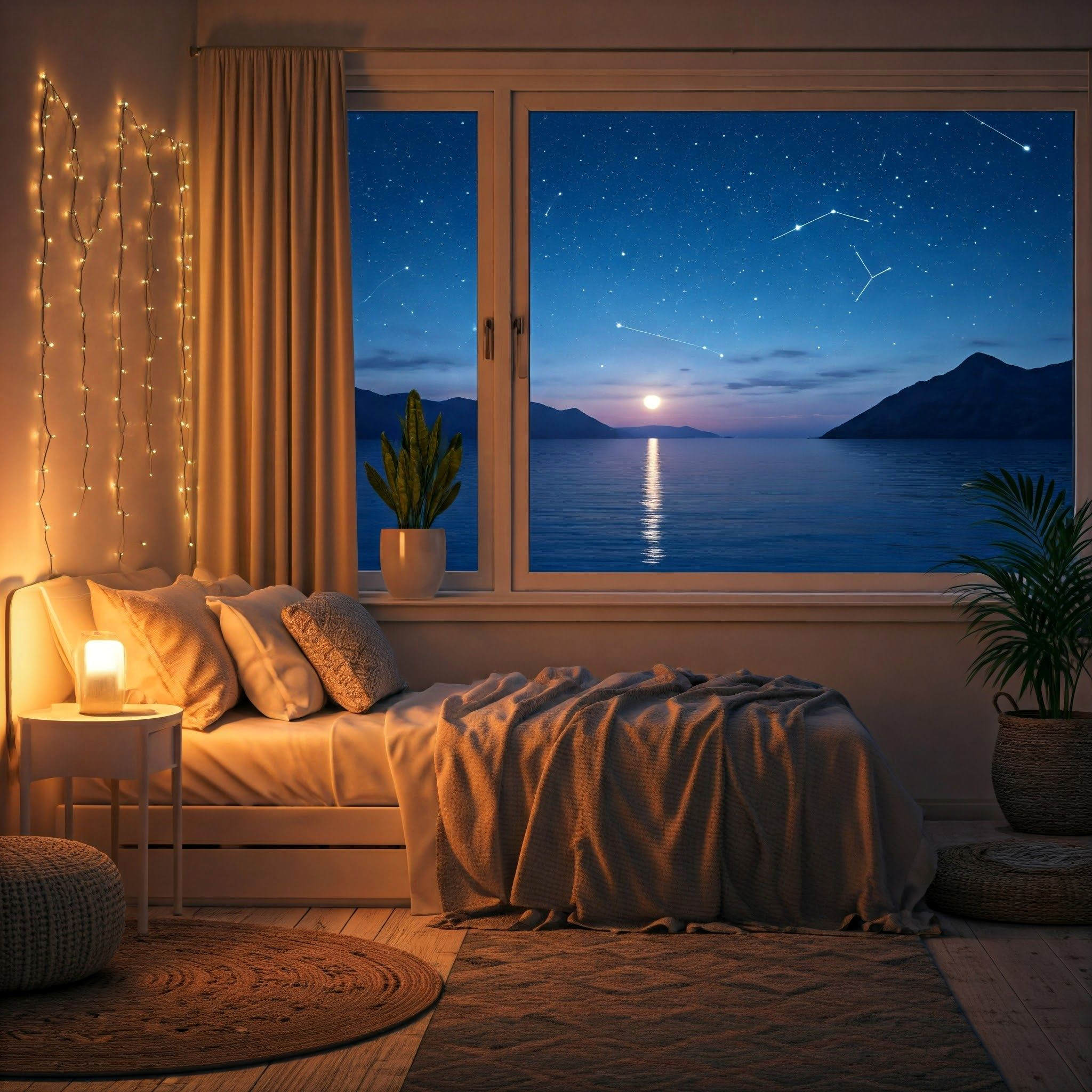 Dreamy Lake View Bedroom Under the Stars
