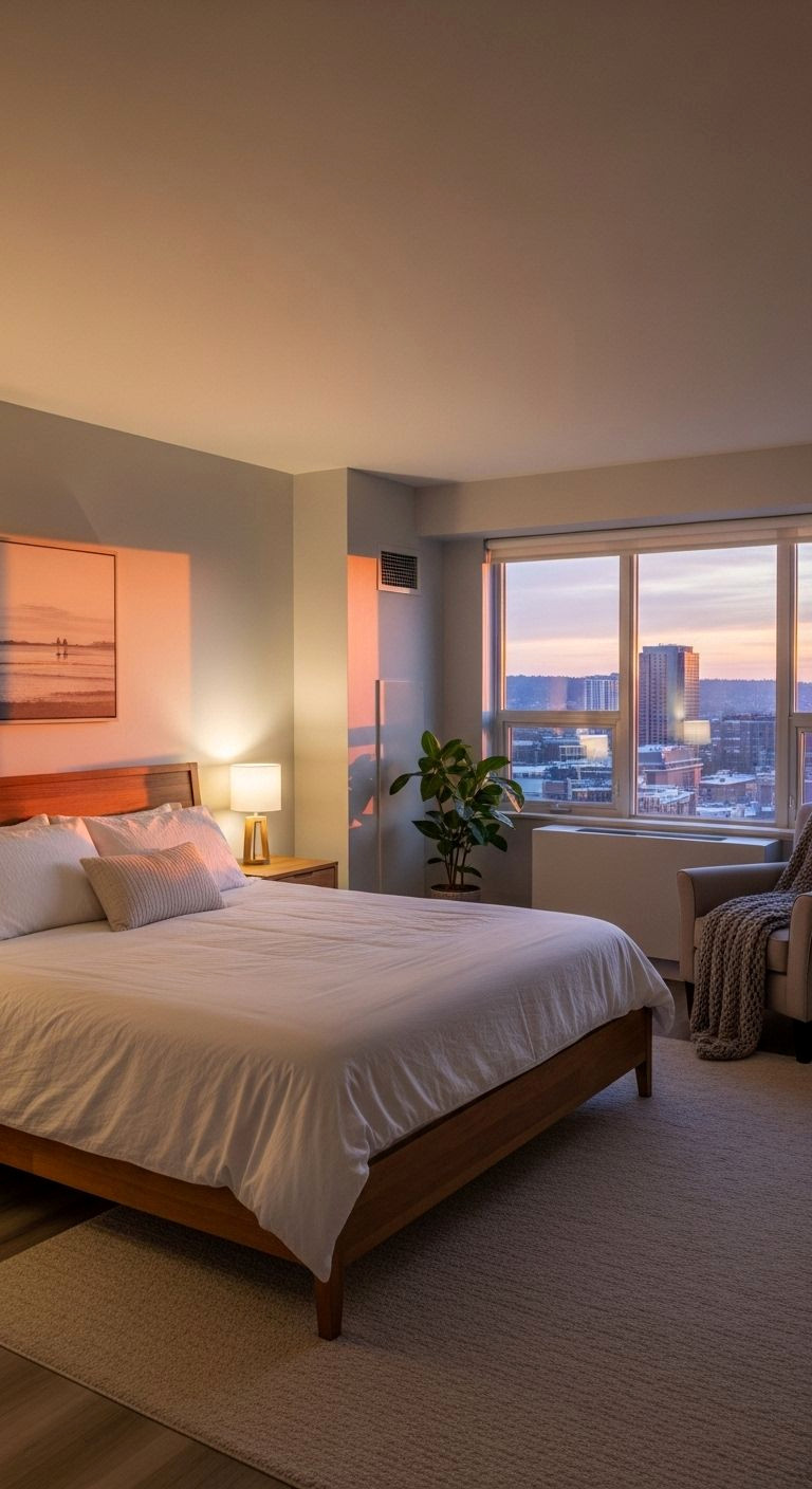 Dreamy Bedroom with Breathtaking City Sunset Views Dreamy Bedroom with Breathtaking City Sunset Views
