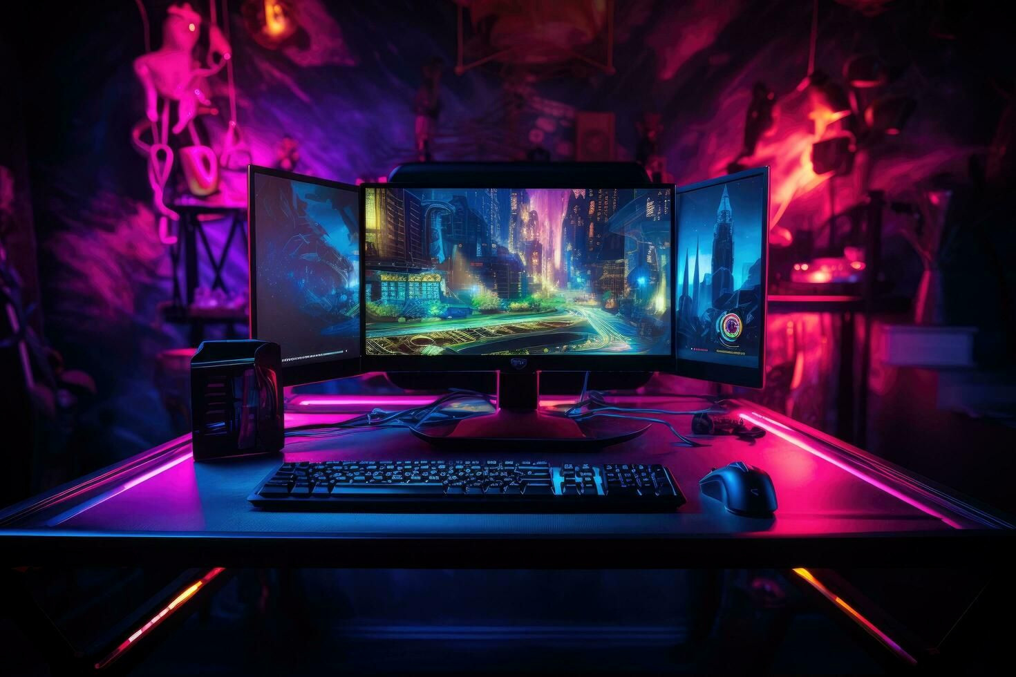 Neon Gaming Setup: AI Generated Computer Room Inspiration