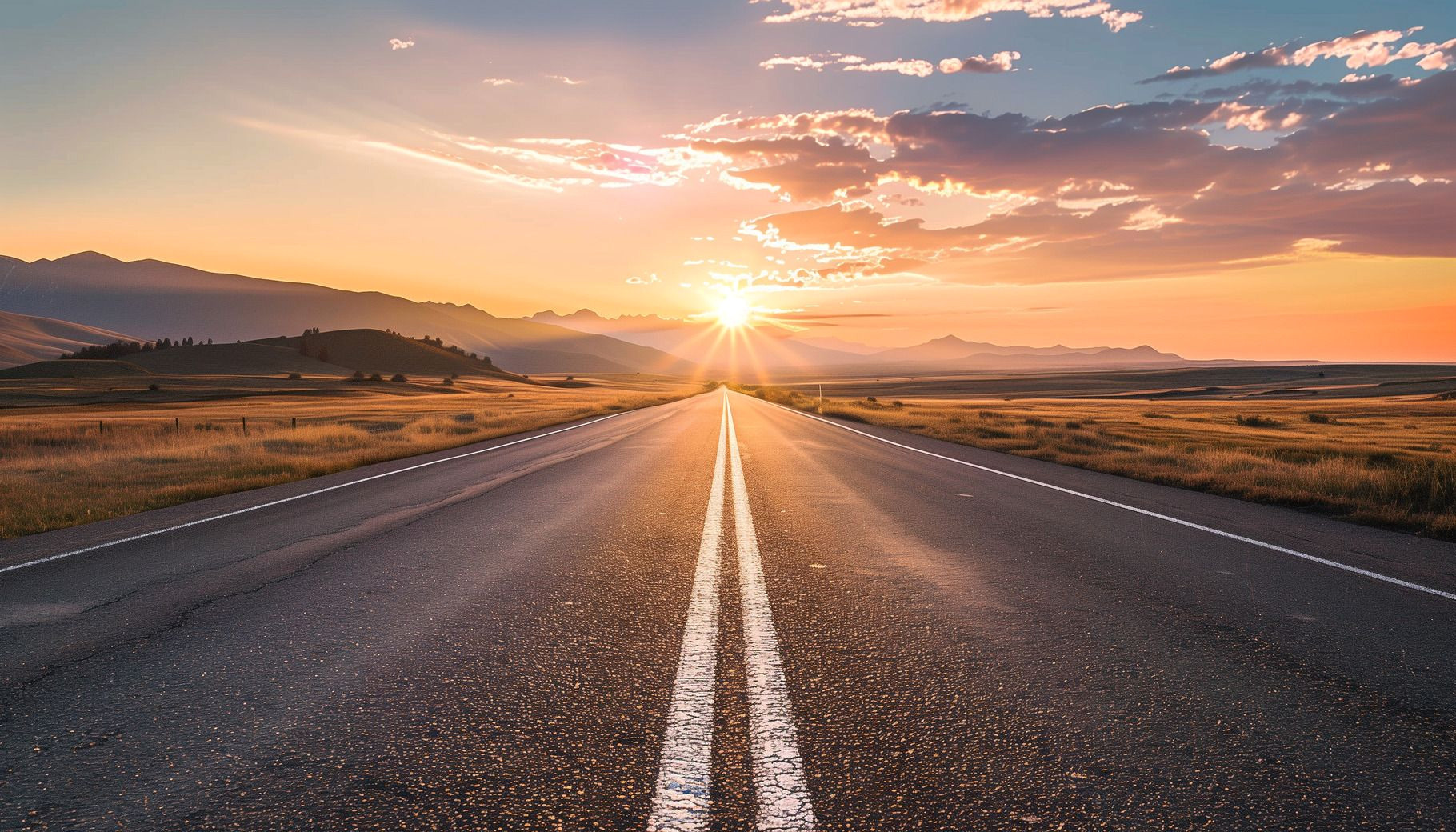Serene Sunset on Empty Road