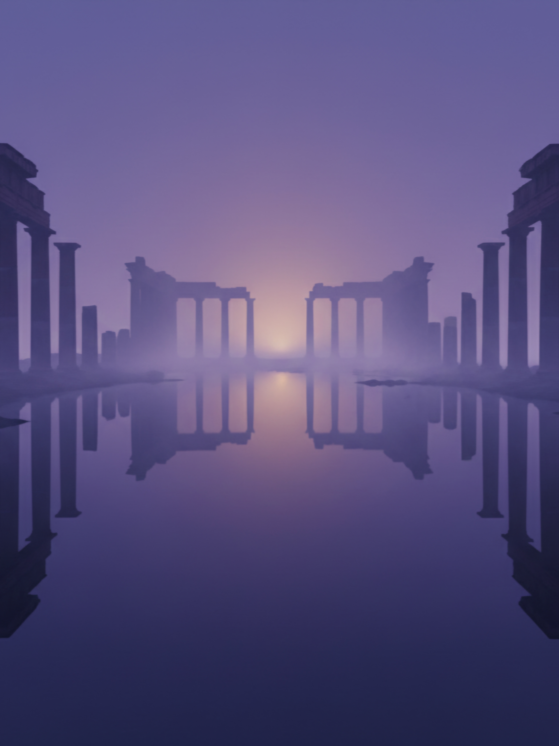 Mystical Temple Ruins in Purple Mist