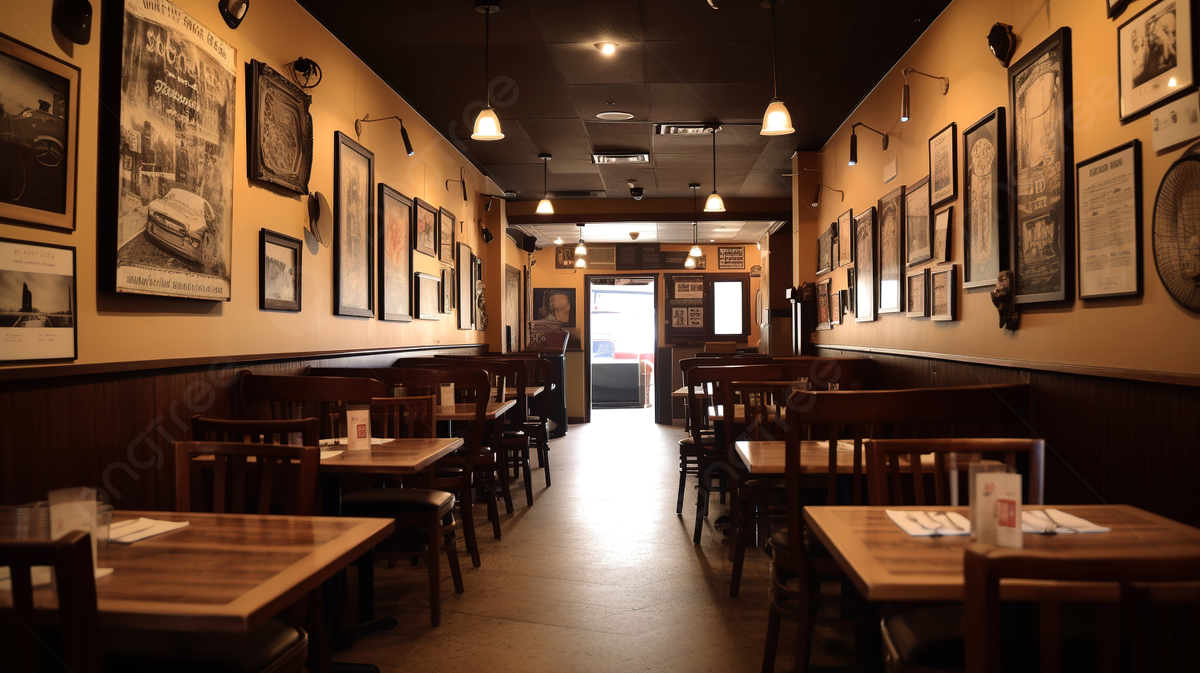 Stunning Brown and Black Restaurant Interior with Chairs Stunning Brown and Black Restaurant Interior with Chairs
