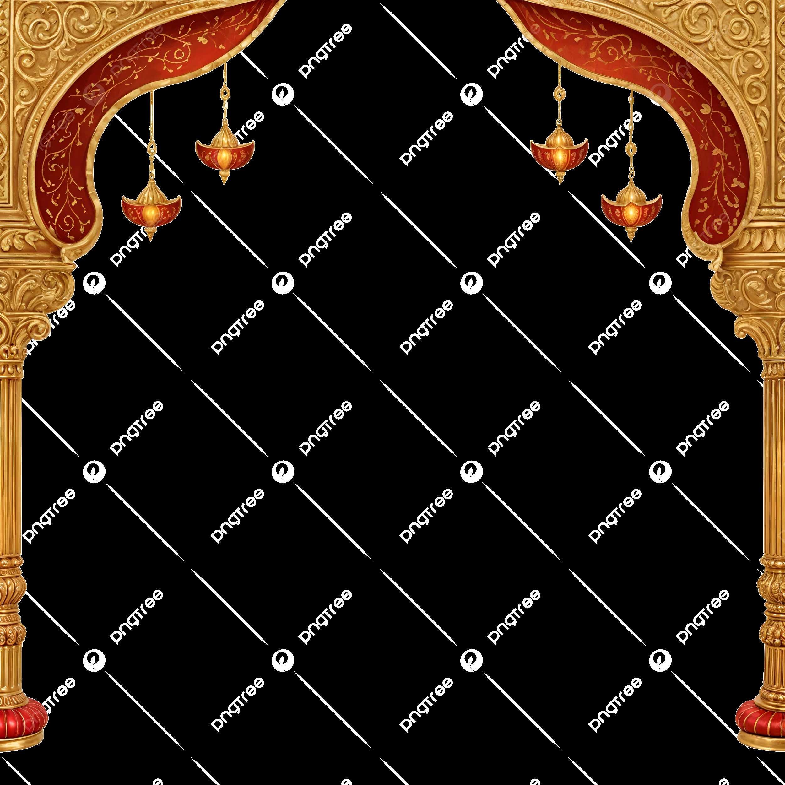 Golden Pillar Arch Decor with Hanging Lamp Golden Pillar Arch Decor with Hanging Lamp