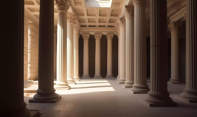 Majestic Greek Temple Interior: Stunning 3D Wallpaper Majestic Greek Temple Interior: Stunning 3D Wallpaper