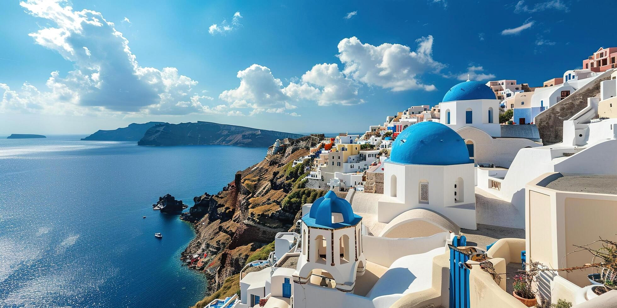 Breathtaking Santorini Wallpaper: White Houses, Cliffs & Turquoise Sea Breathtaking Santorini Wallpaper: White Houses, Cliffs & Turquoise Sea