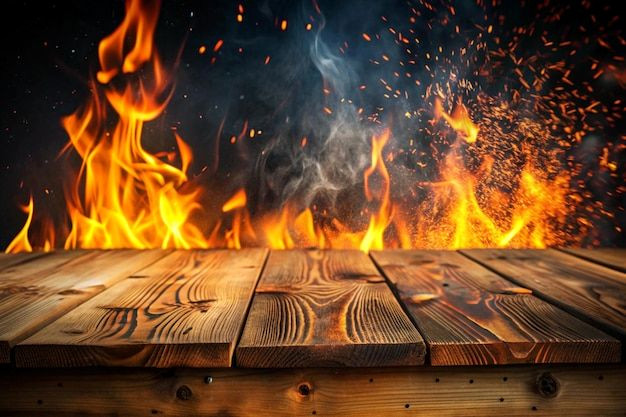 Fuego Ardiente en Mesa de Madera Blanca: Imagen 4K HD Fuego Ardiente en Mesa de Madera Blanca: Imagen 4K HD