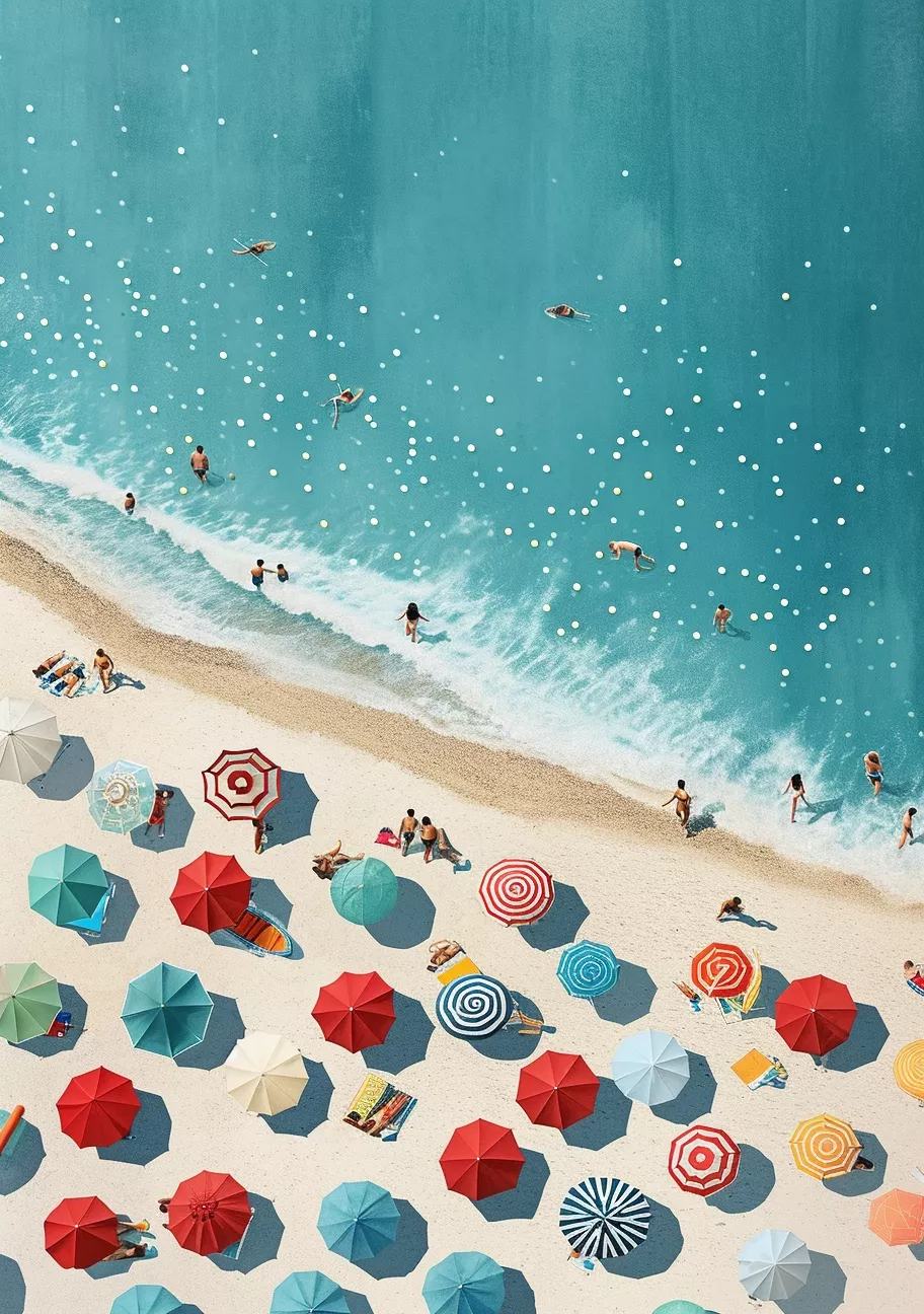 Vibrant Beach Umbrellas from Above