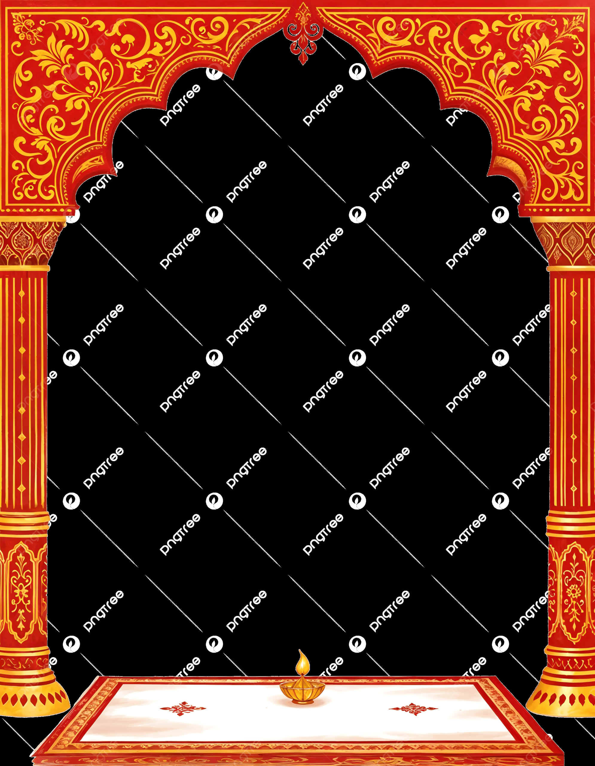 Elegant Red Golden Pillar Art for Hindu Wedding Invitations Elegant Red Golden Pillar Art for Hindu Wedding Invitations